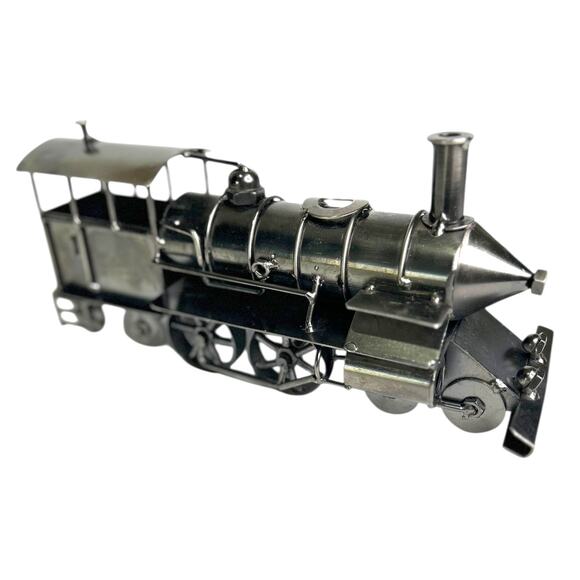 Steam Train Engine Hand Made Industrial Metal Design Artsy Whimsical 9.5" x 4.5" - Picture 1 of 6